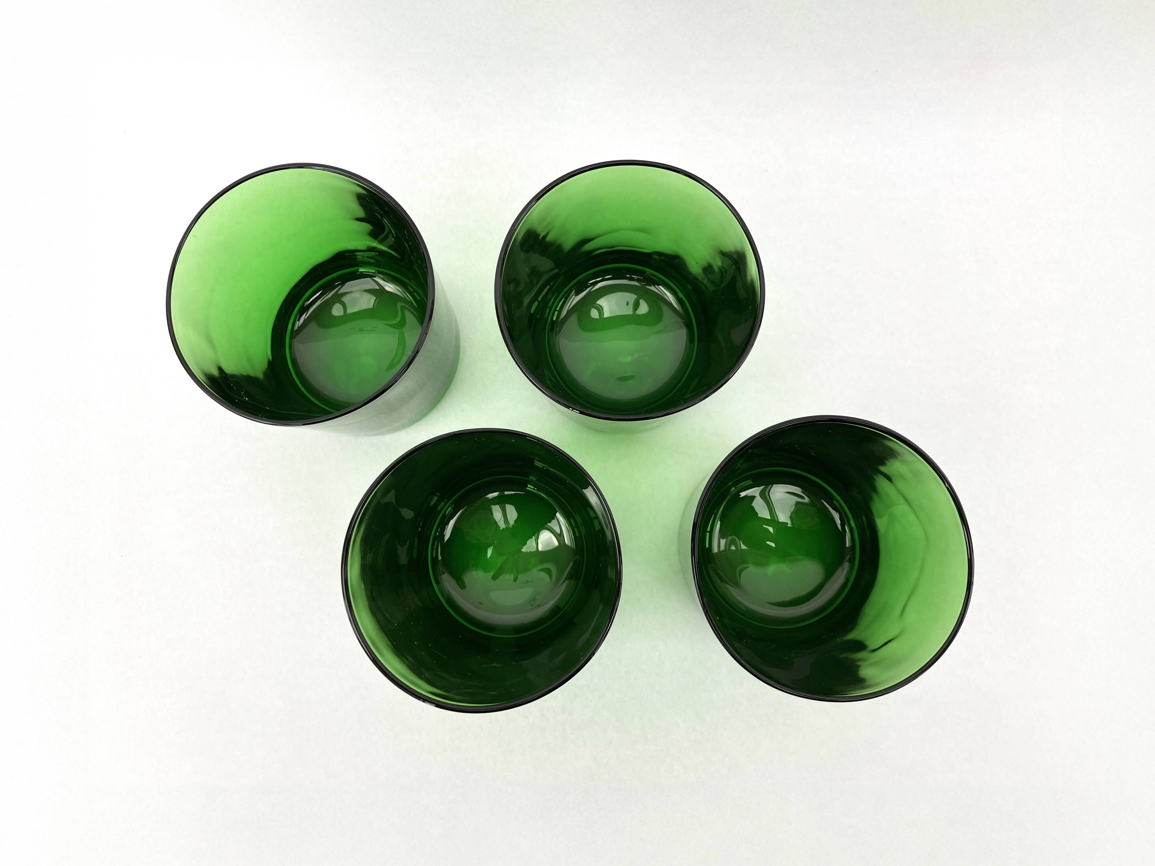 4 emerald green glass tumblers, 1970