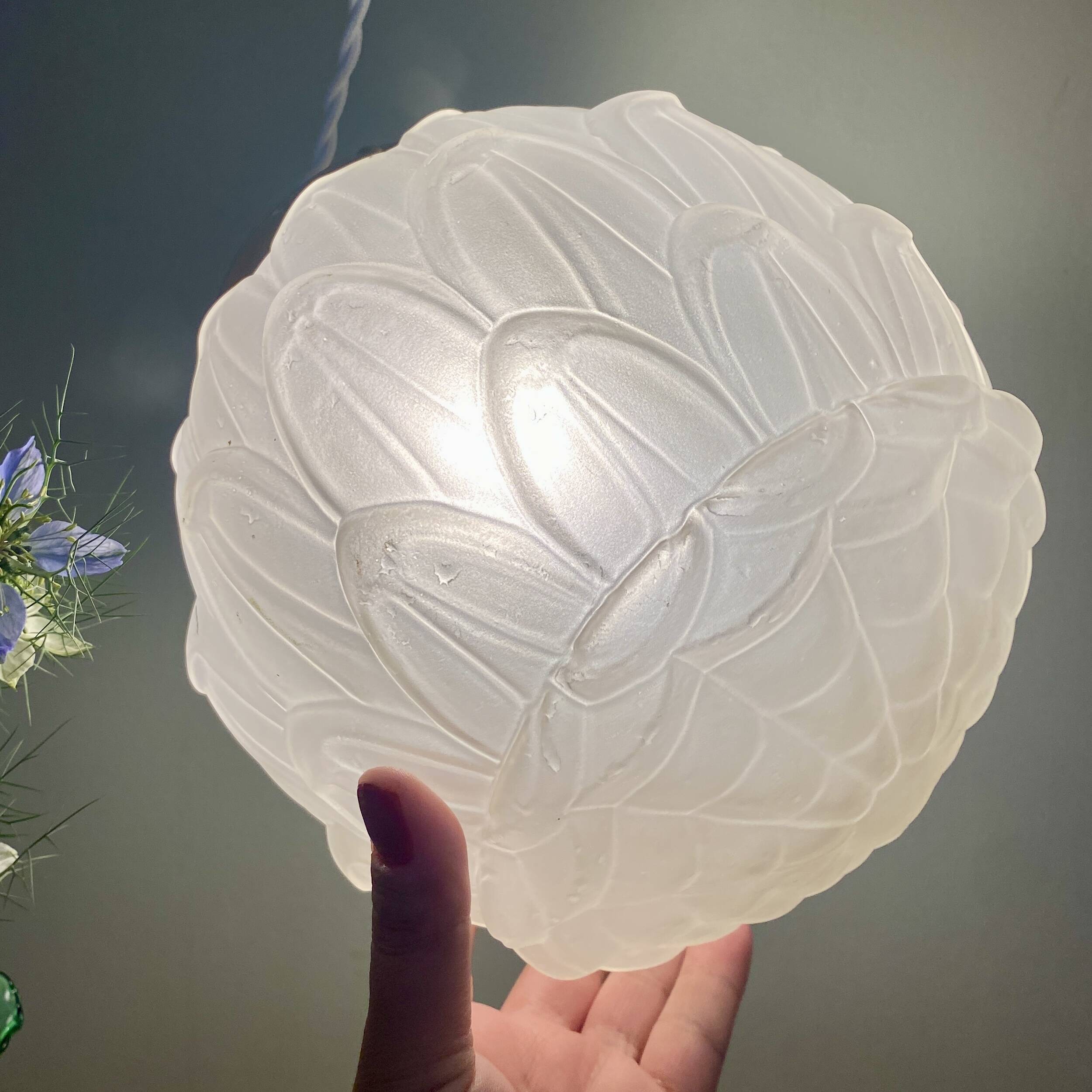 Vintage art deco globe pendant light in frosted glass