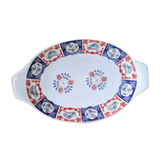Oval dish with handles blue and red decoration