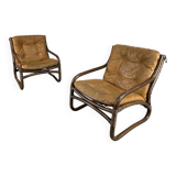 Vintage bamboo and leather armchairs from the 60s