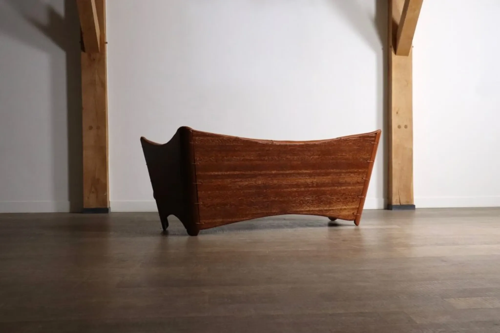 Mid-century sofa in cognac leather and wood by Pacific Green, Australia 1980s