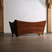 Mid-century sofa in cognac leather and wood by Pacific Green, Australia 1980s