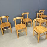 Vintage pine wood dining chairs - 1980s - set of 6