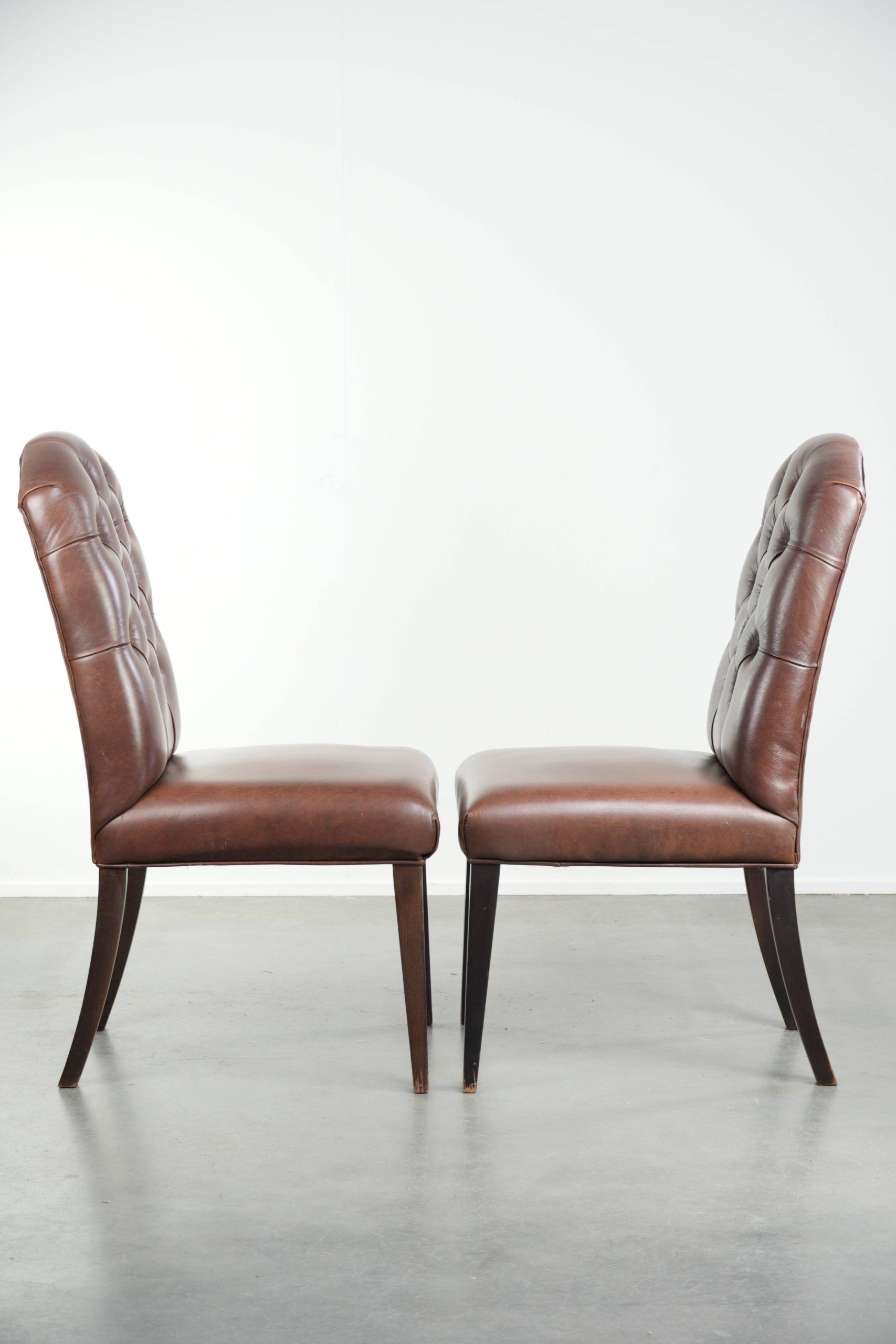 Set of 6 cognac-coloured cow leather Chesterfield dining chairs