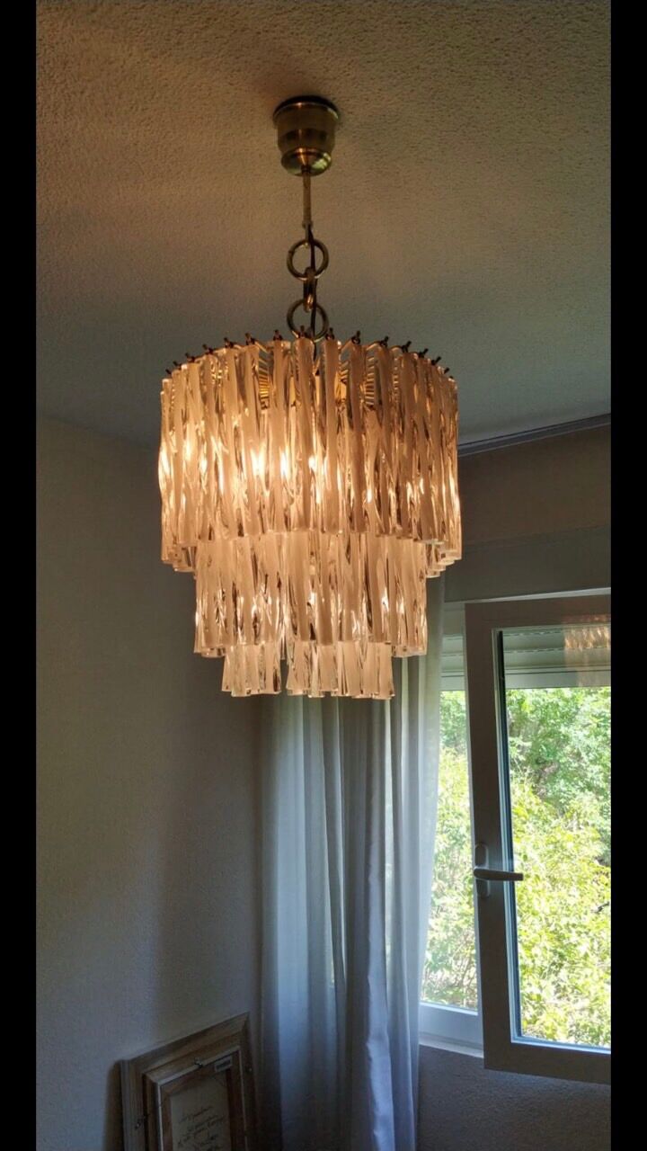 Mazzega two-tone glass chandelier twisted 1960