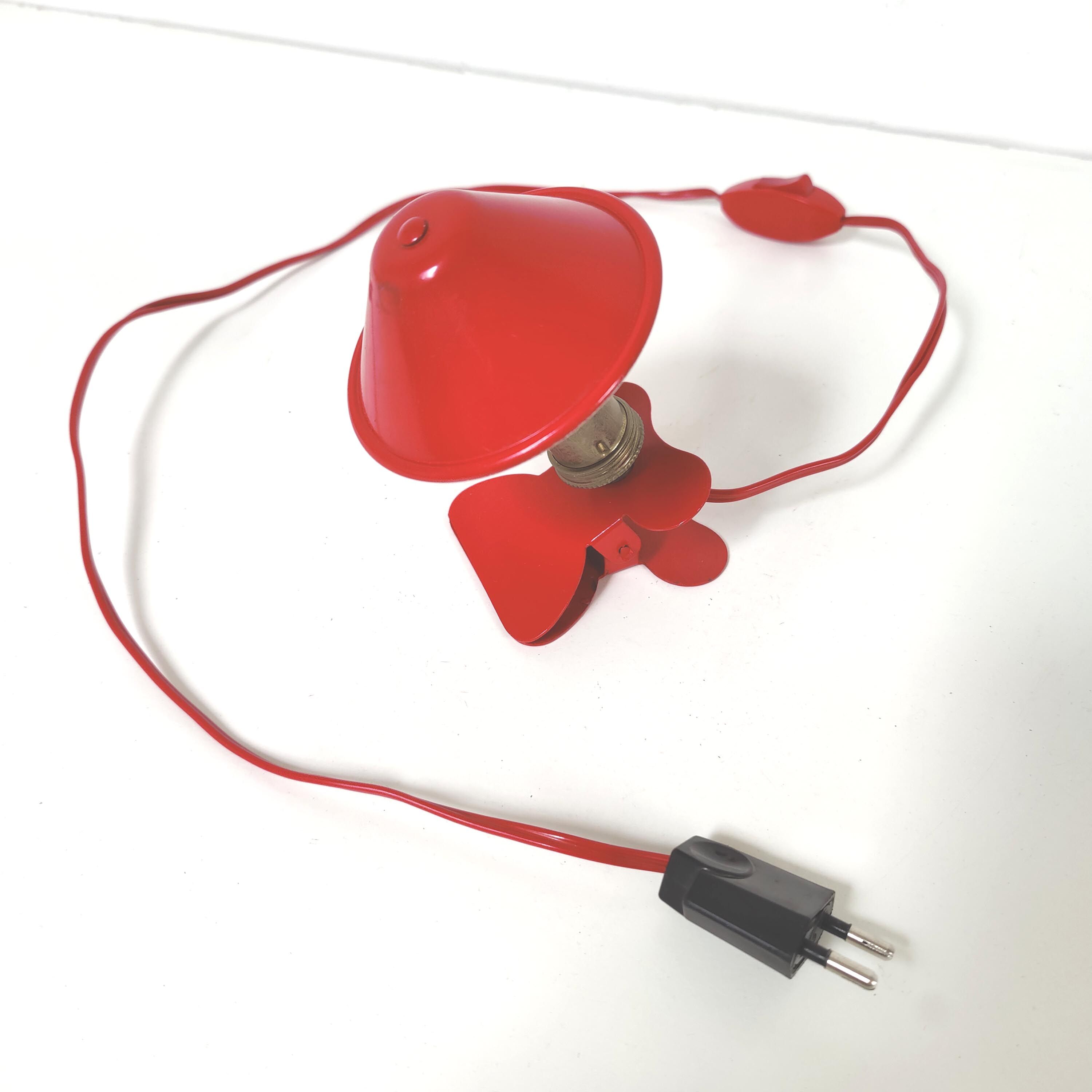 Vintage mushroom spot lamp with red metal clip