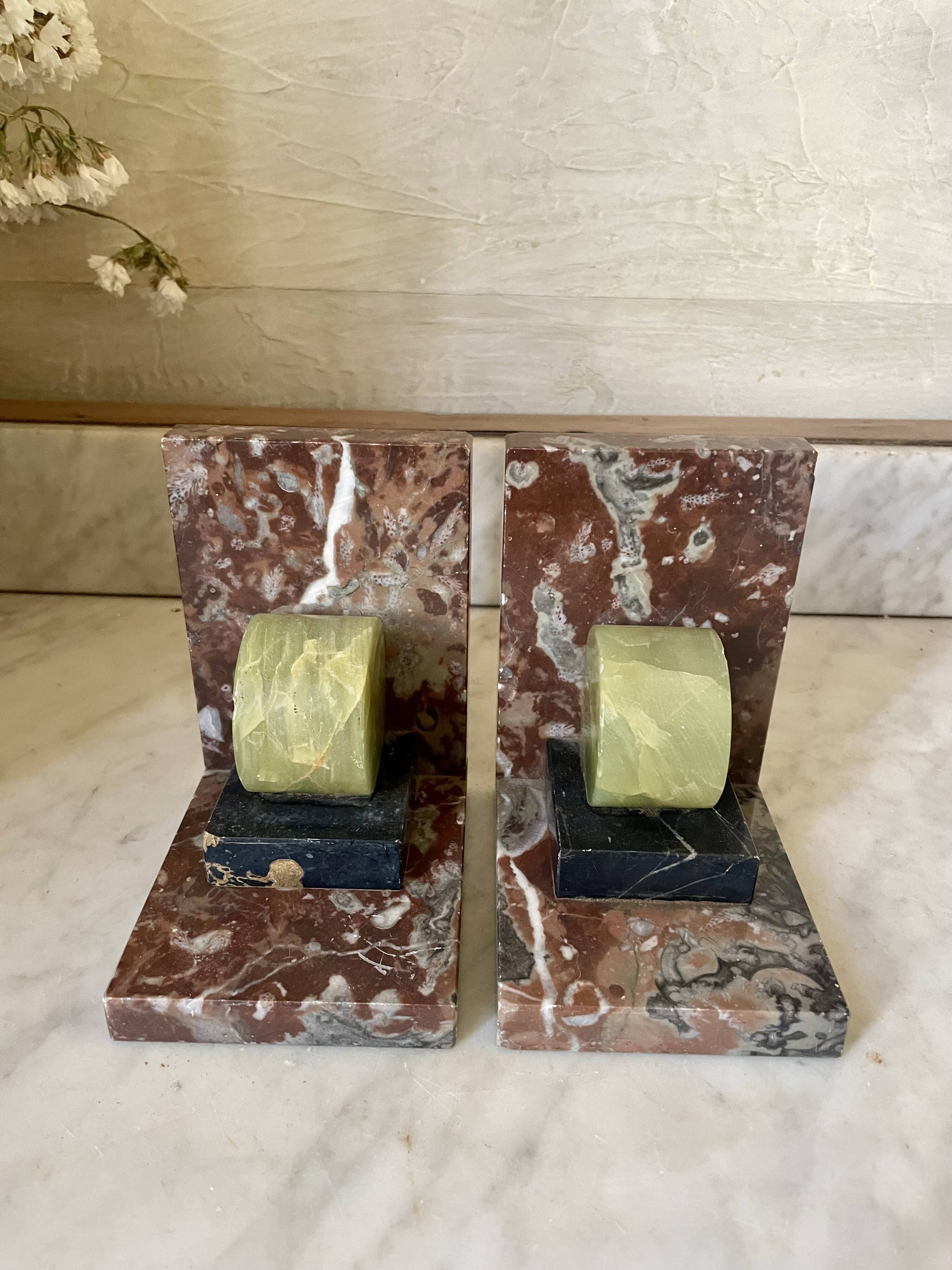 pair of marble and onyx Art Deco bookends
