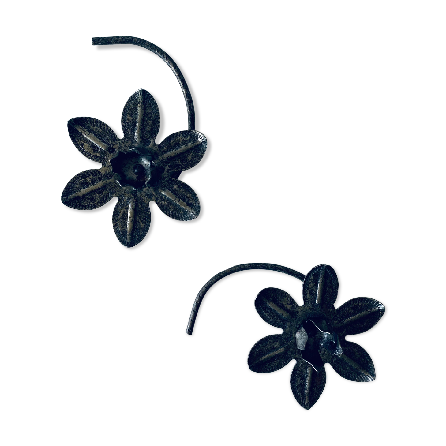 Pair of iron water lily candle holders