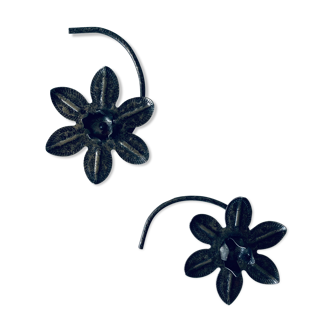 Pair of iron water lily candle holders