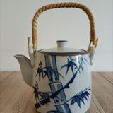 Japanese-inspired ceramic teapot blue bamboo pattern