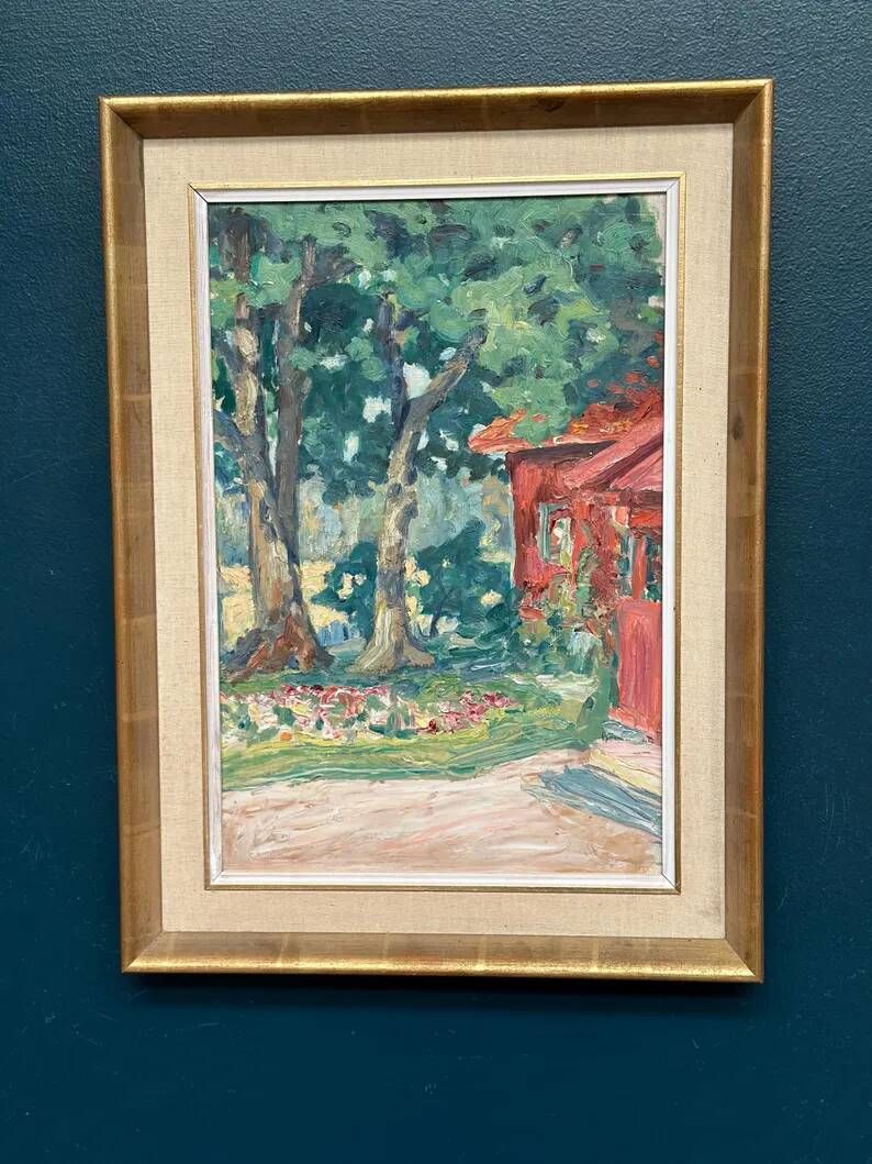 Original Swedish Oil on Panel – “House in Naantali” by John Rosenqvist – Signed – Vintage and Framed – 56.5 × 42 cm (22.2" × 16.5")