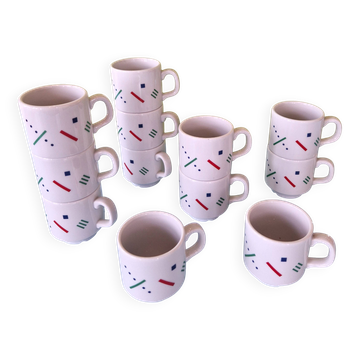 Set of 12 Postmodern Memphis cups by Royal Mosa Maastricht, The Netherlands