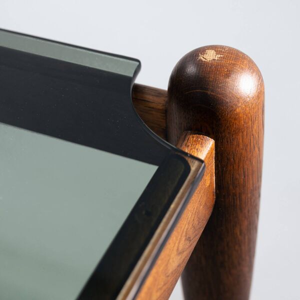 Table basse carrée en chêne et verre de style Japandi, années 1970