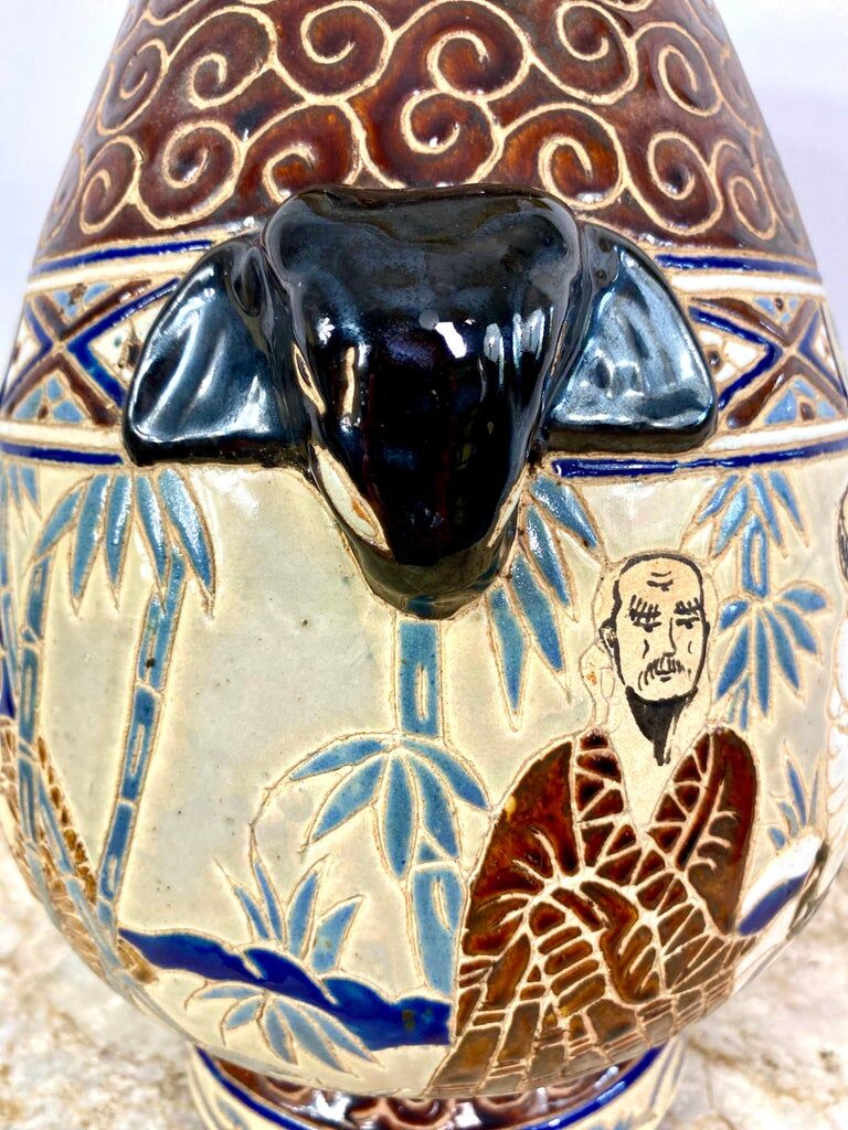 Glazed ceramic vase of the School of Bien-Hoa, Decorations of sages, circa 1930