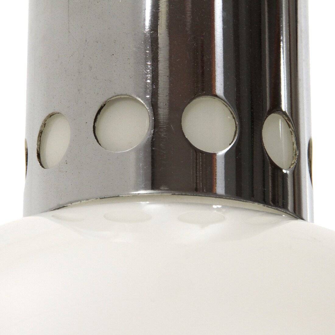White glass and chrome metal chandelier, 1960s