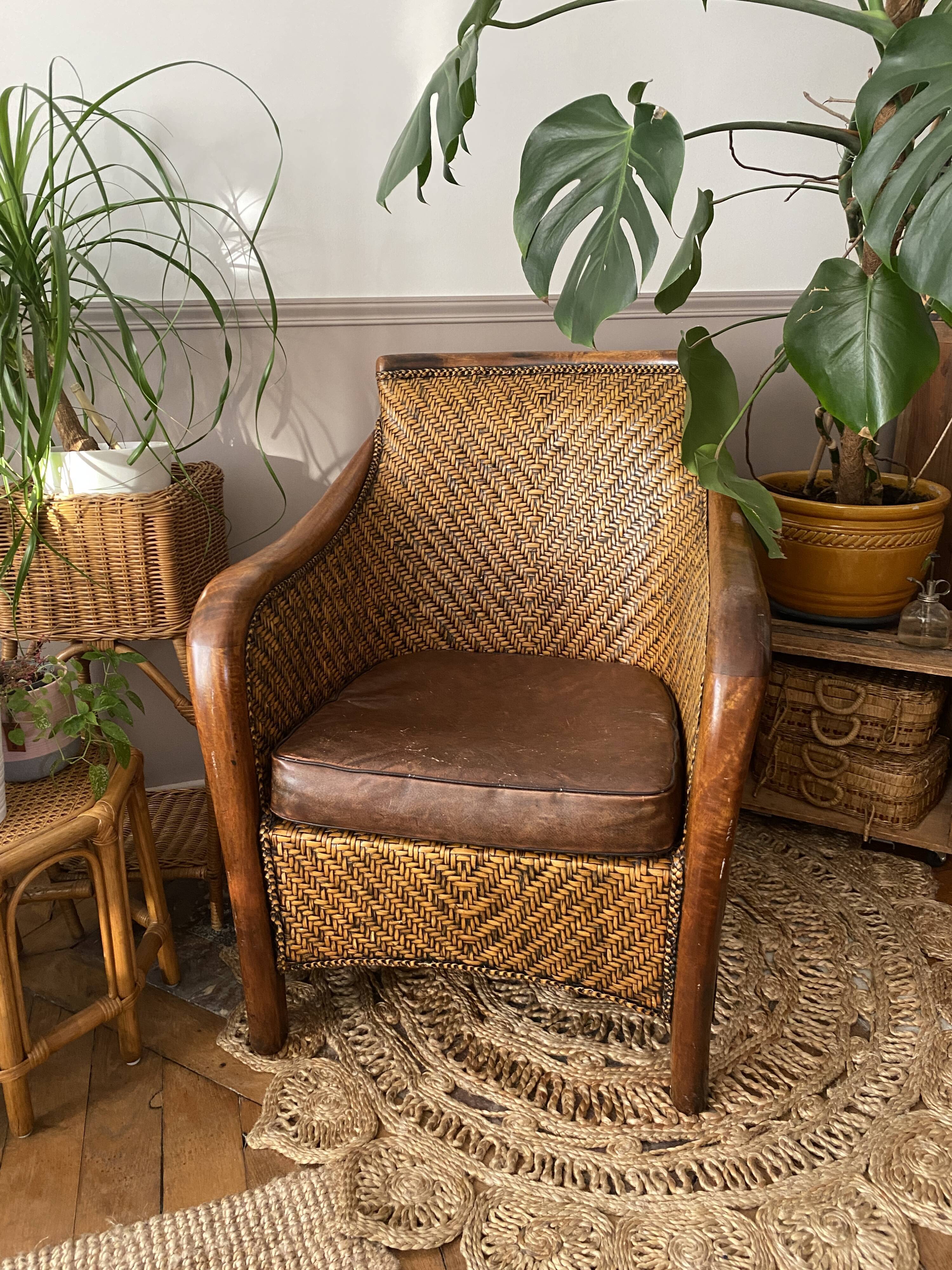 Fauteuil en rotin tressé vintage