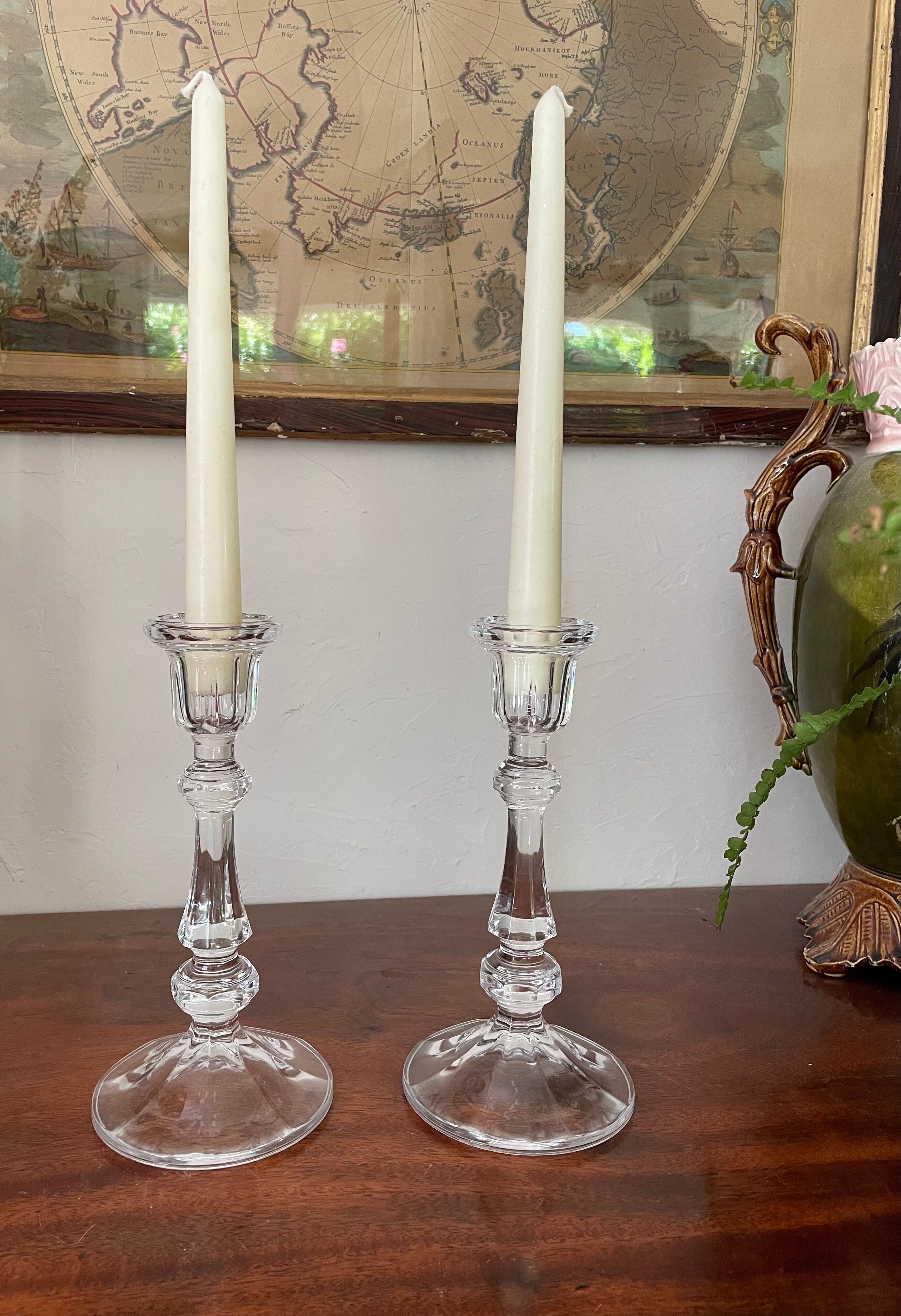 Pair of crystal candle holders