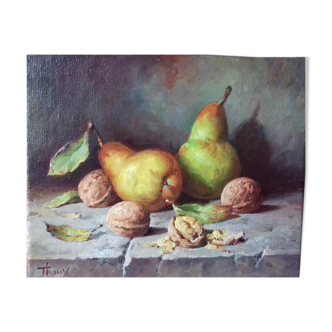 Still life in oil on canvas frame, 3F format 27x22 cm