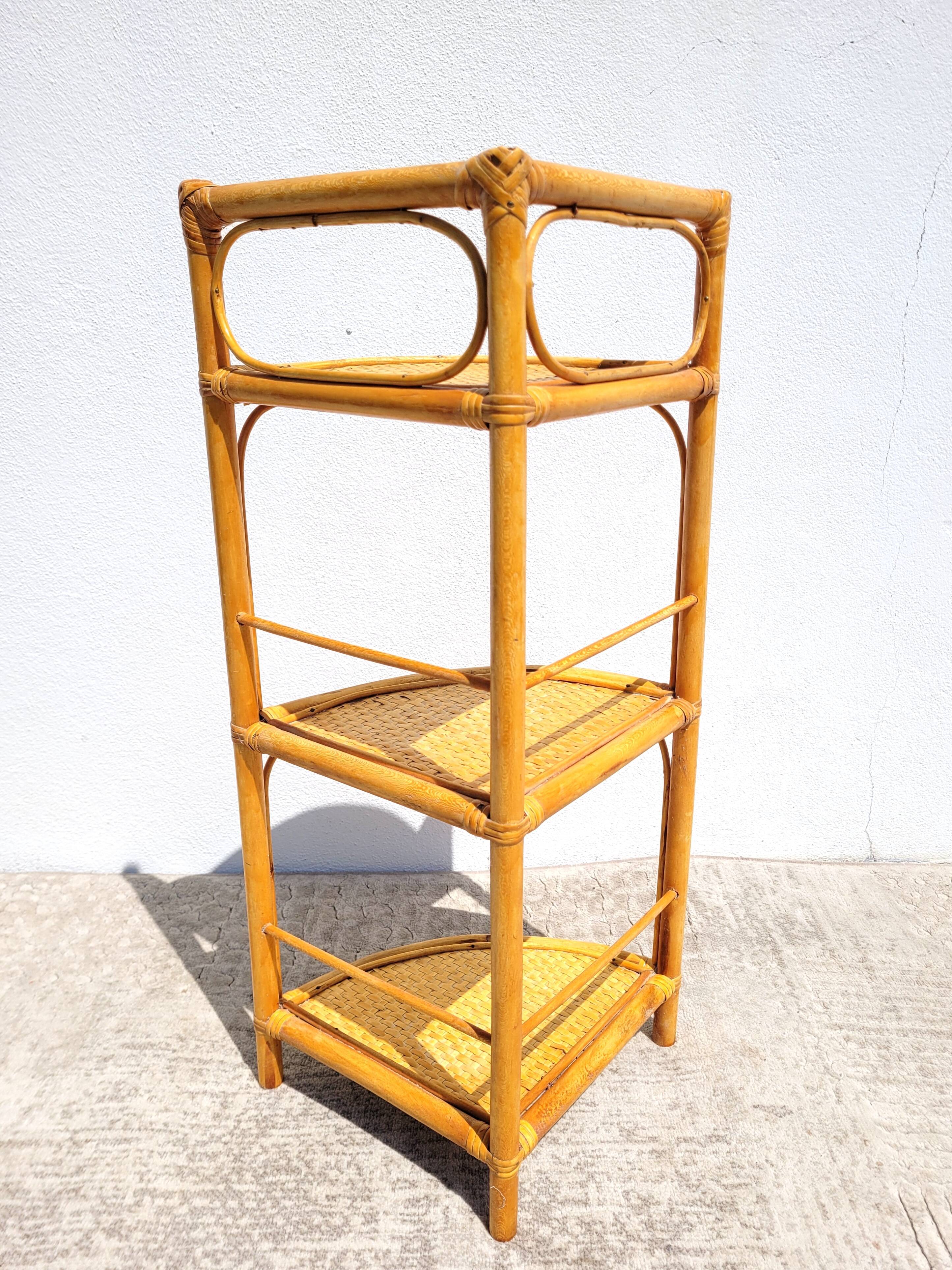 Rattan corner shelf