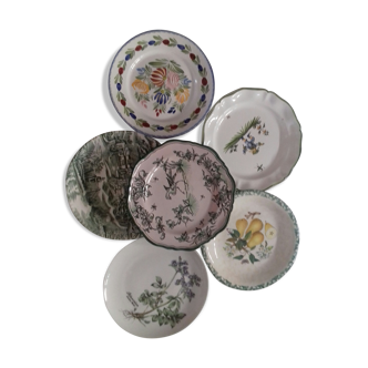 Suite of 6 retro plates vintage green absinthe