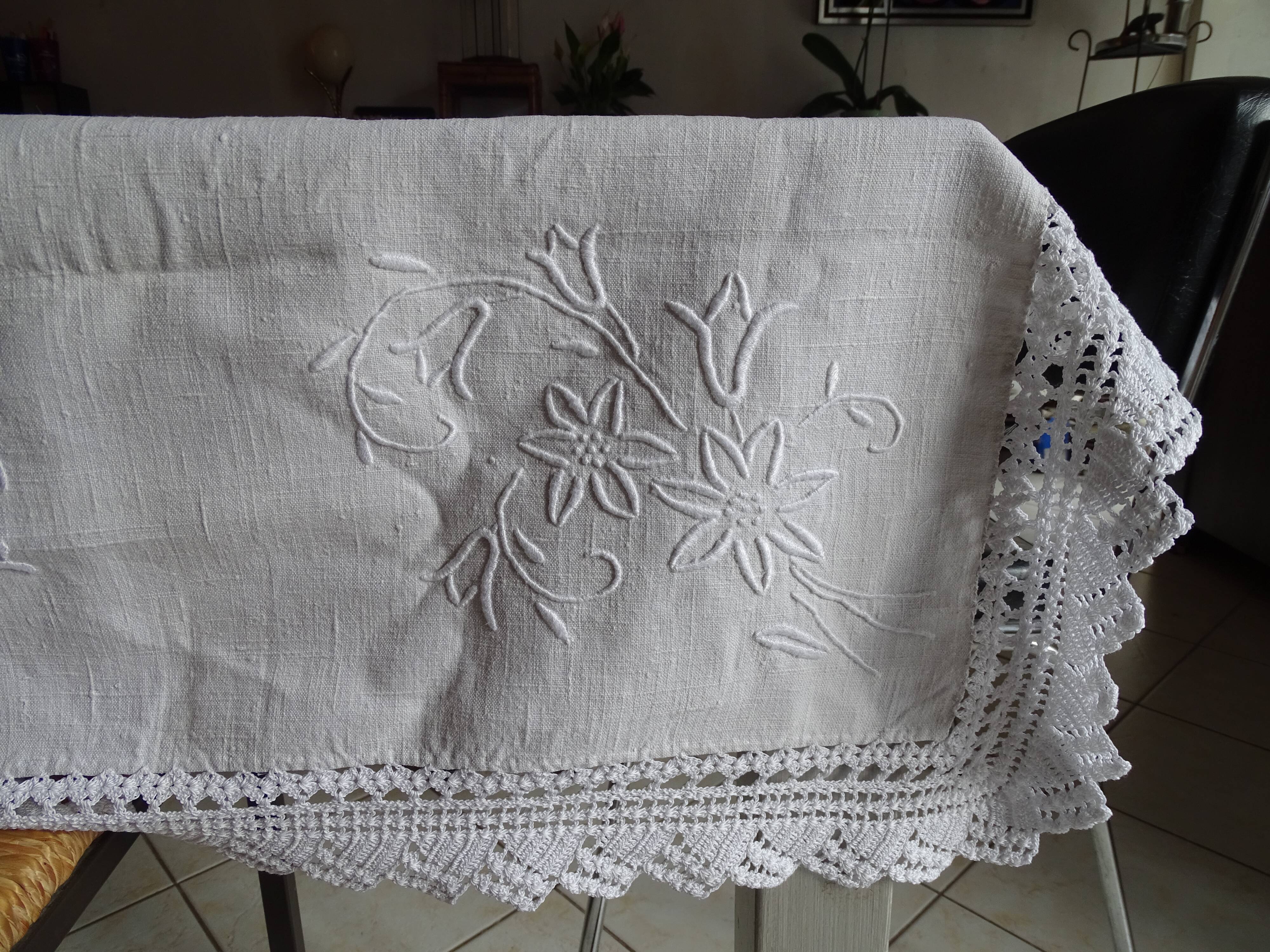 Old linen tablecloth 170 x 165 hand embroidered