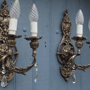 Appliques en cristal Hollywood Regency italienne – Lumière à double bras en métal argenté