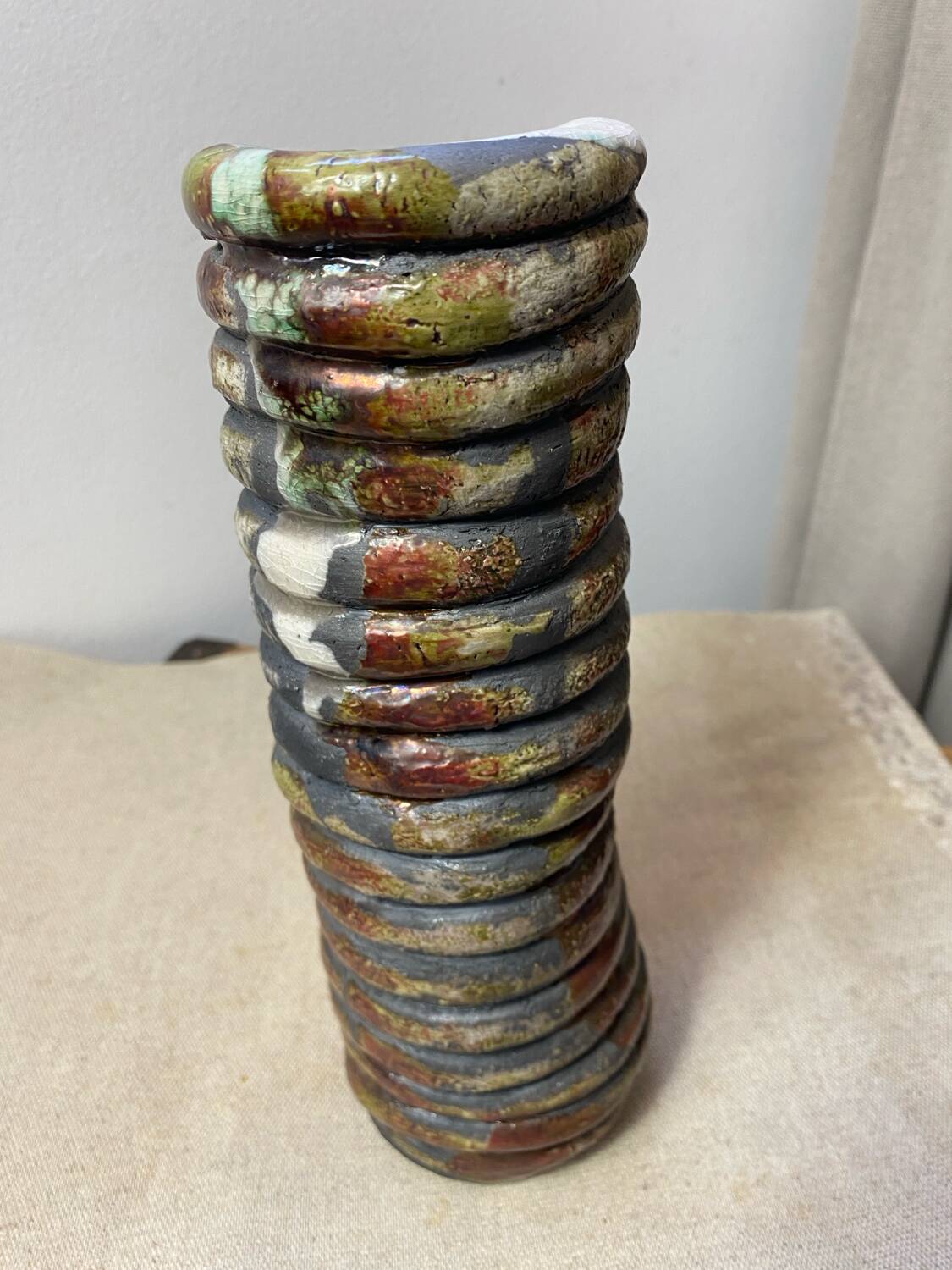 Raku ceramic tubular vase