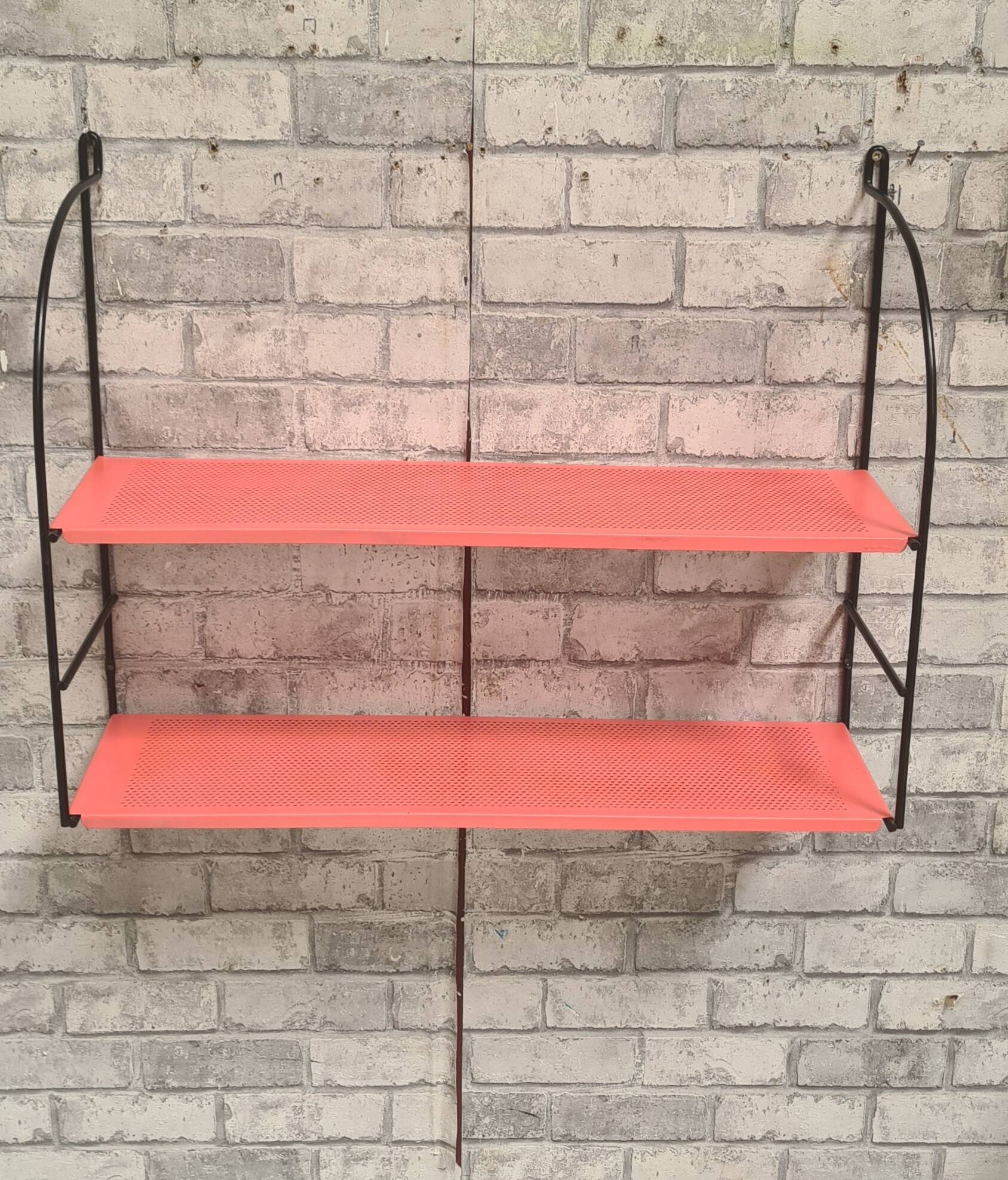 vintage perforated sheet metal shelf
