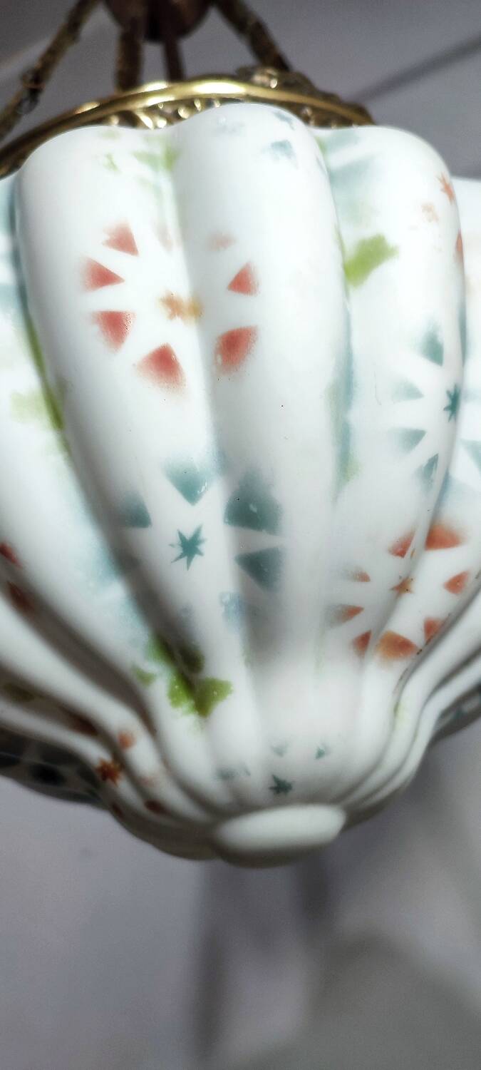 Lámpara de techo "Art Nouveau" de latón y cristal.  España, 1930s.