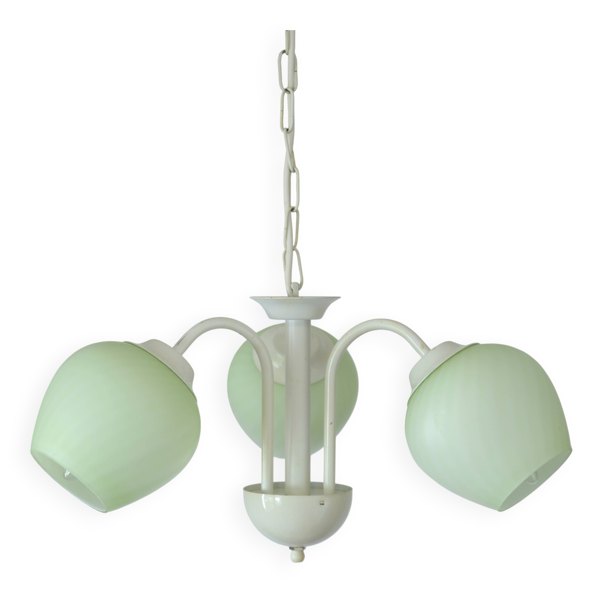 Vintage Elegant Pendant Lamp, Shabby Chic White Chandelier, Mint Green