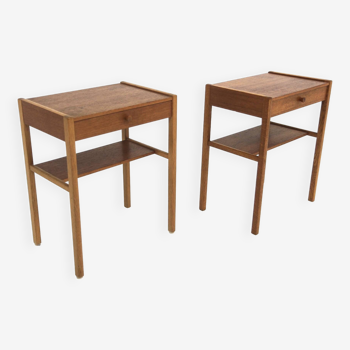 Set de 2 tables chevets en teck et en chêne, Suède, 1960