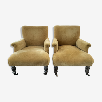 2 mustard velvet armchairs