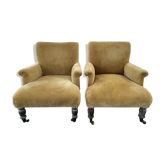 2 mustard velvet armchairs