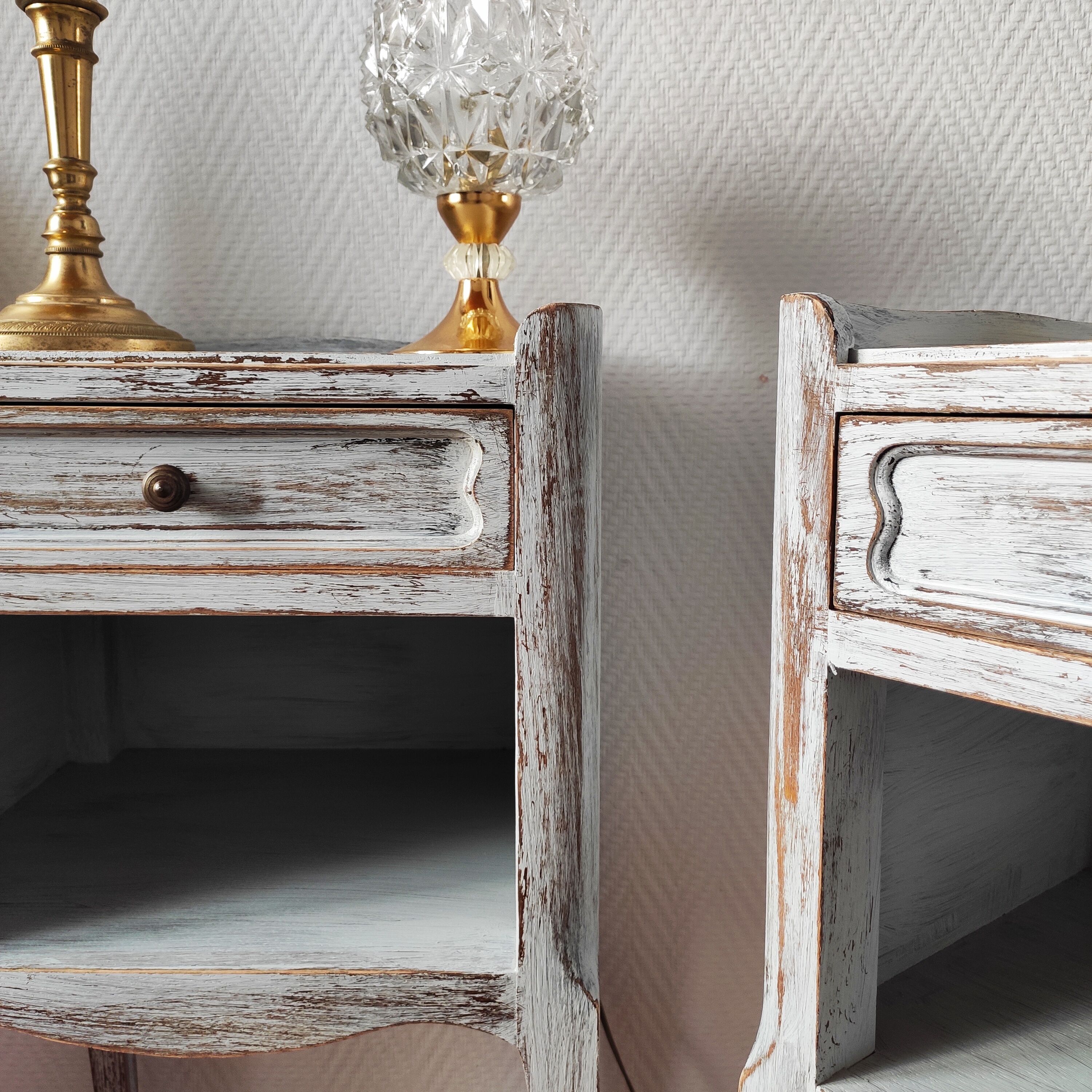 Pair of patinated bedside tables