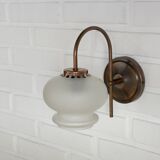 Vintage wall lamps / set of 3 / copper and ice glass rustic sconces