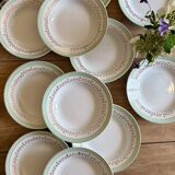 Set of 12 white, mint and gold soup plates, Mosèle de Luné model
