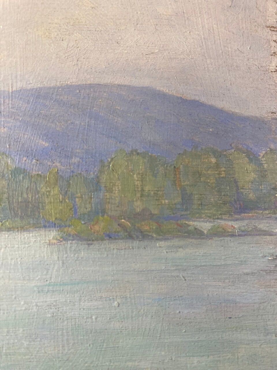 Tableau ancien, double face, paysage bord de Saône, début XX siècle