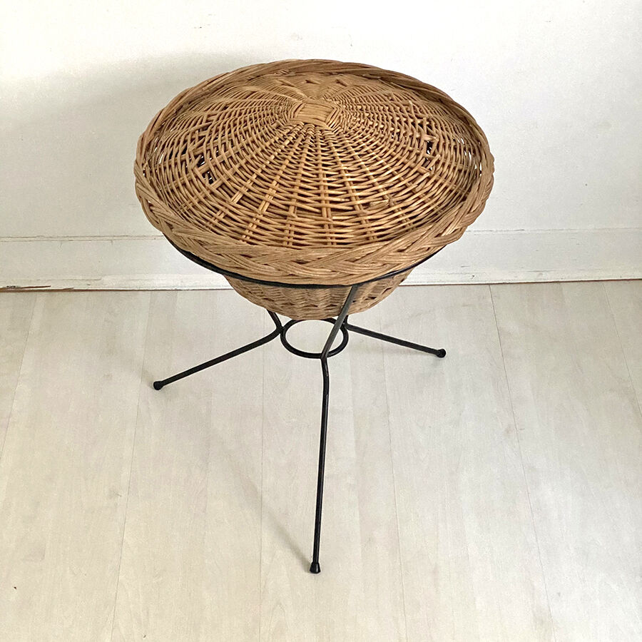 60's vintage metal wicker basket on a metal base