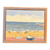 Original Swedish Oil on Canvas – "Day at the Beach" by Mona Starfelt – Signed – Dated 1989 – Framed