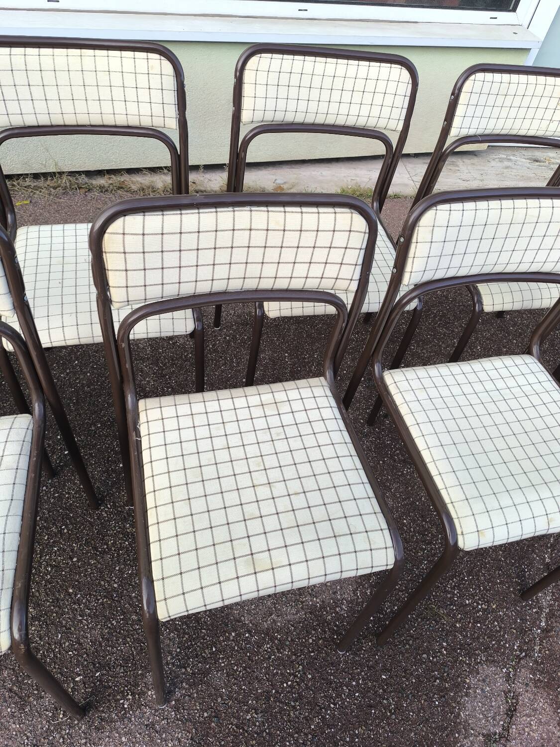 Set of 12 vintage Danish metal and fabric chairs