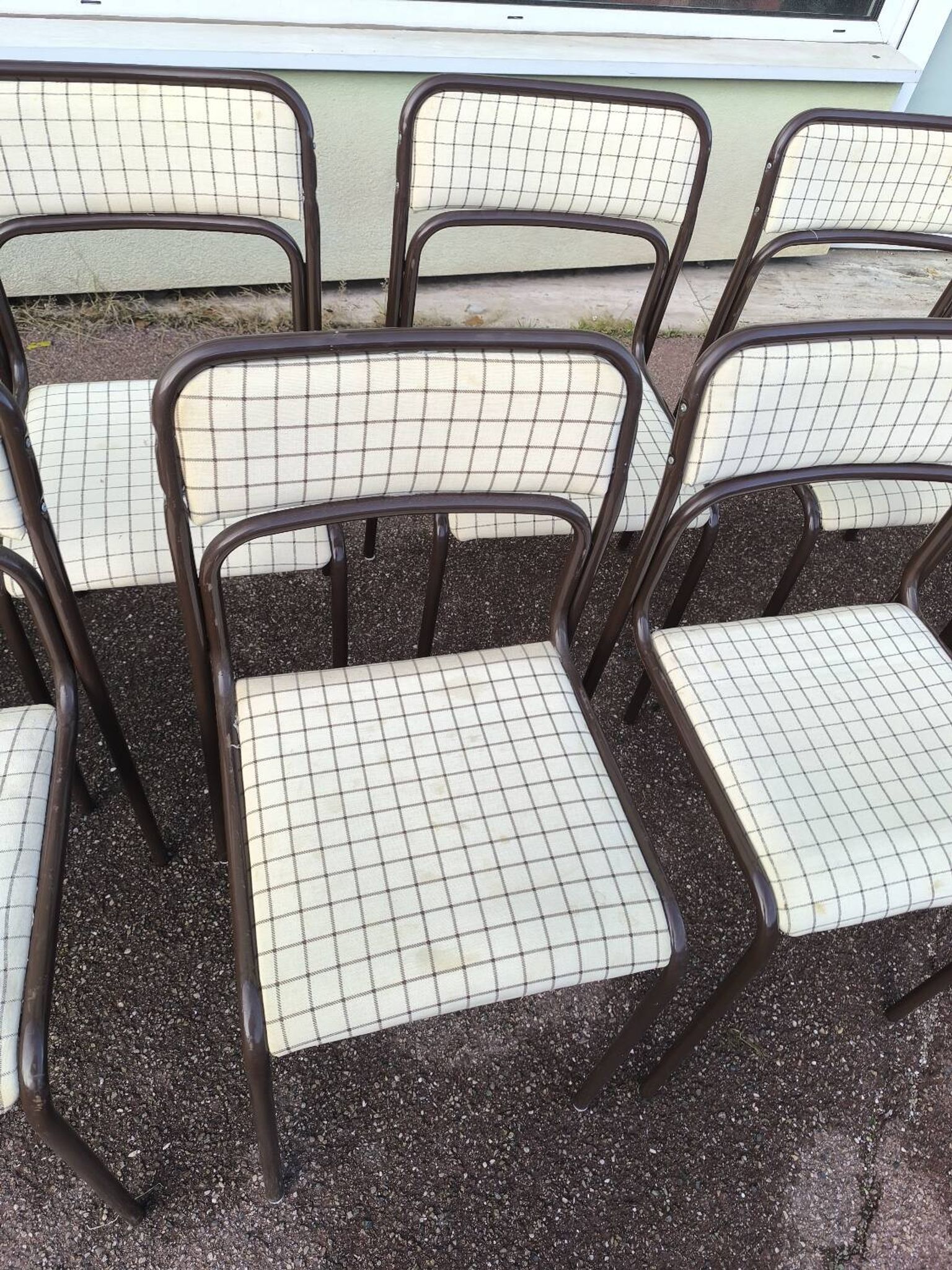 Set of 12 vintage Danish metal and fabric chairs