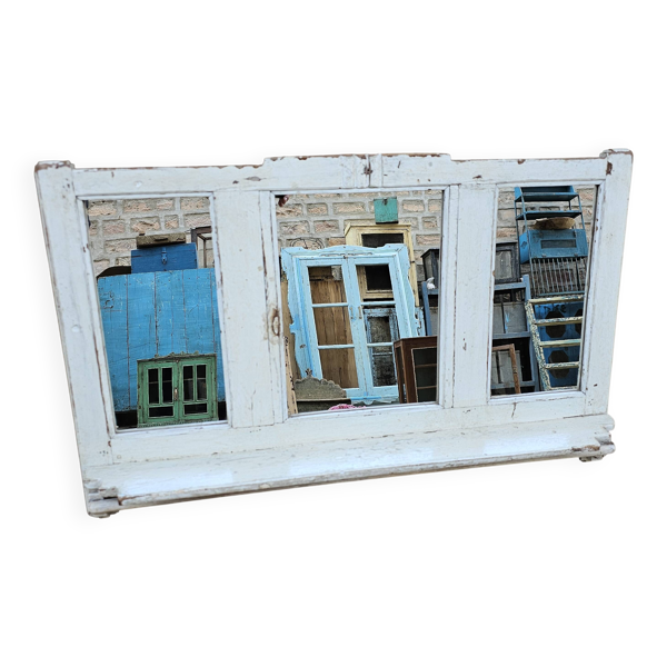 Ancien miroir - étagère triptyque en teck birman