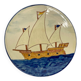 Assiette artisanale Keros bateau Lloret Espagne XXème