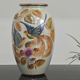 Beau vase peint main oiseau et feuilles H.Béquet numéroté 556