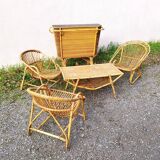 Pair of vintage rattan shell armchairs design 1960