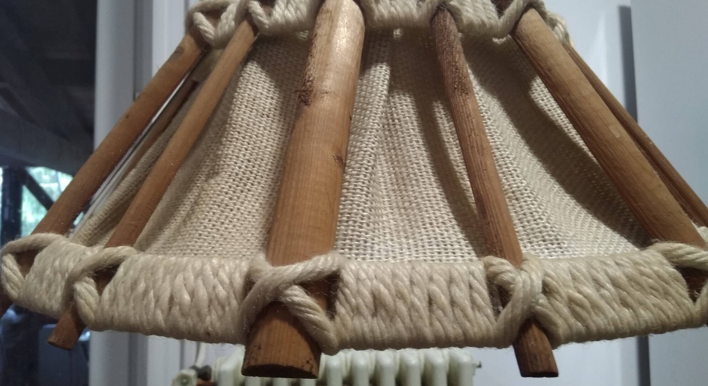 Scandinavian wooden and linen suspension light