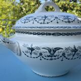 Round soup tureen, Primerose model, birds, half porcelain, Badonviller