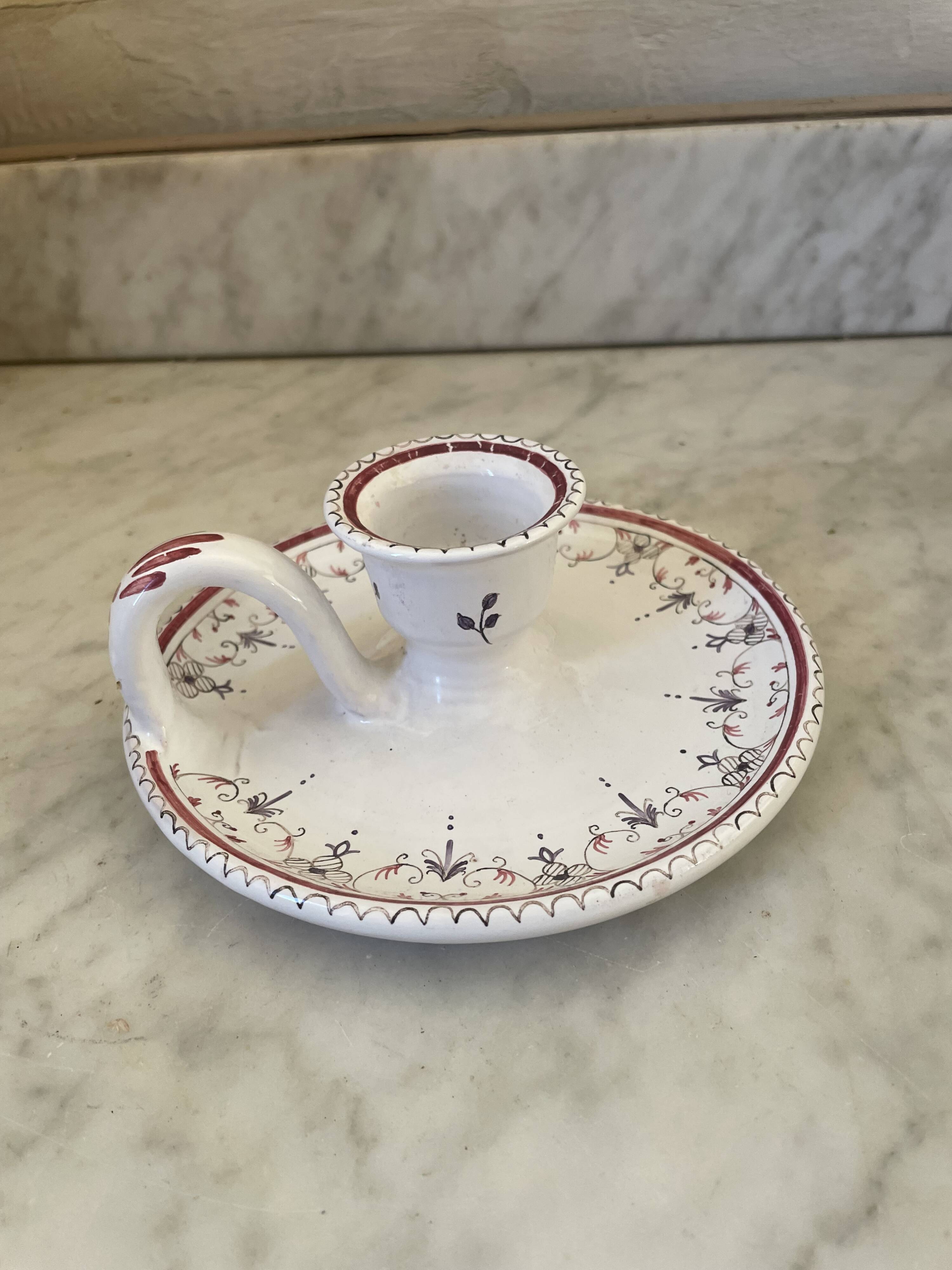 Ceramic hand candle holder with Moustiers decor
