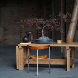 Modern Danish brutalist extendable dining table in pine, Tage Poulsen, 1970s.