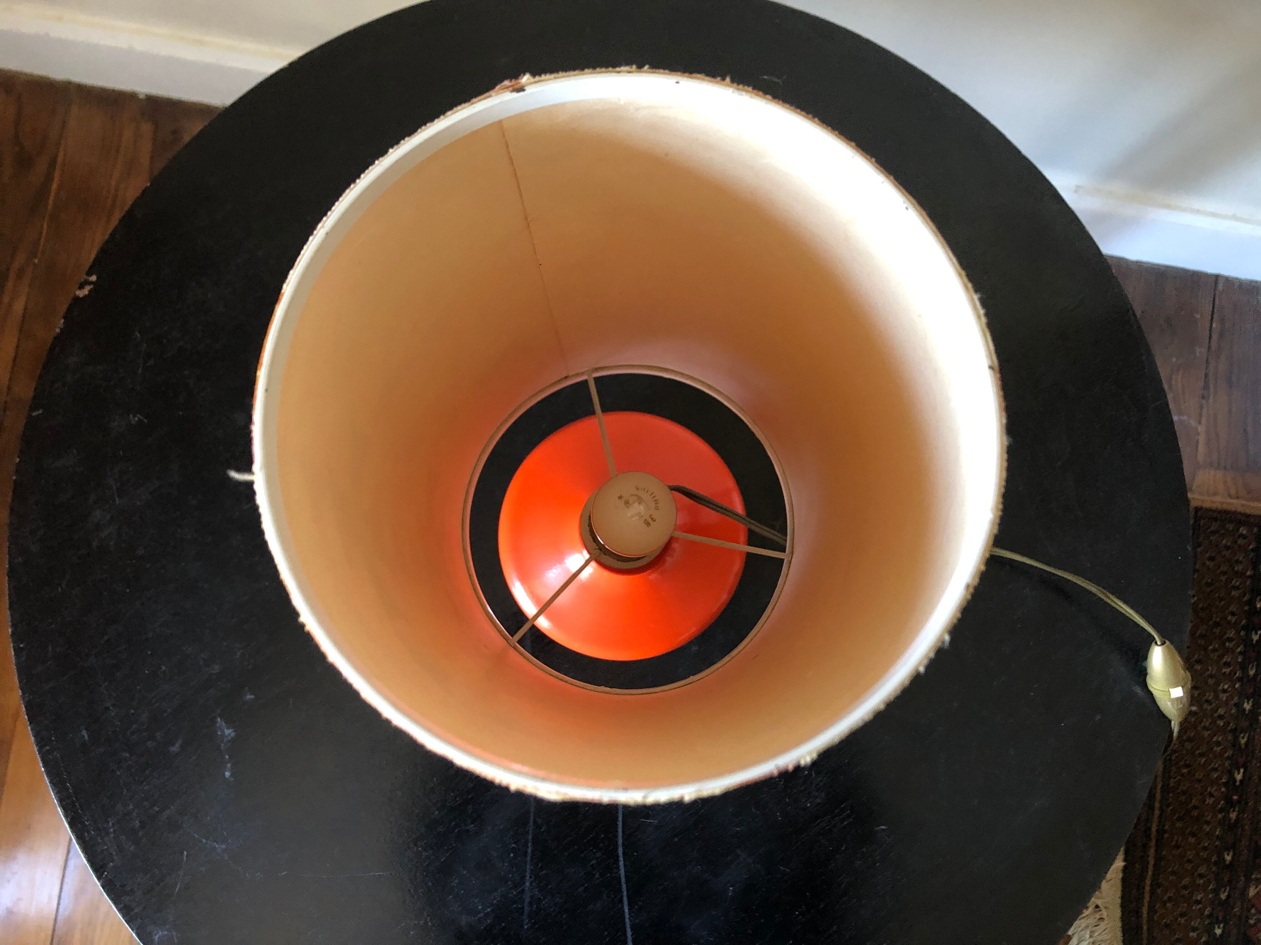 Lampe orange à fleurs 1970